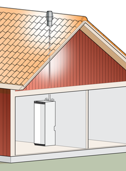 Obr. Vy�st�n� odvodu vzduchu s unikl�m chladivem mus� b�t do bezpe�n�ho m�sta. Zde p��klad v�fuku st�echou.