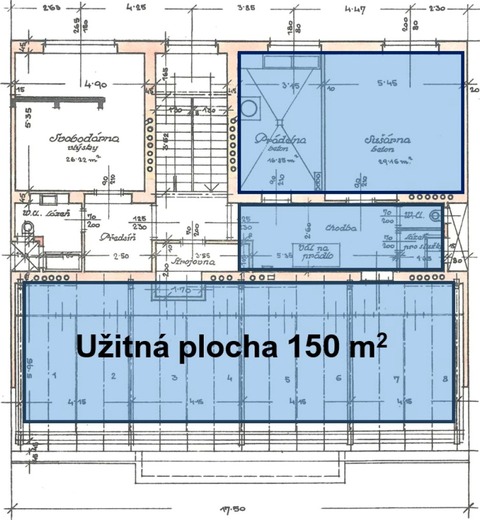 Obr.&nbsp;4 – Využití prádelny a půdy pro zřízení dvou bytů (+150&nbsp;m²). Fig.&nbsp;4 – Use of the laundry room and attic for two apartments (+150&nbsp;m²)