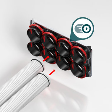 Obrázek č. 4: Příklad pevného připojení větracího potrubí s rozdělovačem ComfoWell.