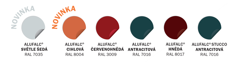 Rozšířená barevná paleta pro hliníkový materiál AluFalc&reg;.