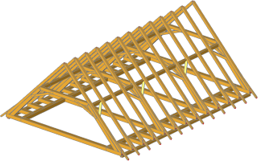 Obr.&nbsp;5b: Konštrukcia č.&nbsp;10 – 3D schéma derivátu Rankovho úsporného krovu