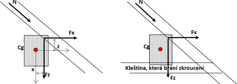 Obr.&nbsp;19 Síly působící na vaznici – kroutící moment k&nbsp;těžišti Cg je Mx&nbsp;=&nbsp;Fx&nbsp;.&nbsp;z&nbsp;+&nbsp;Fz&nbsp;.&nbsp;x