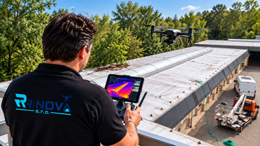 Dron umožňuje prověřit obtížně přístupné části budovy.