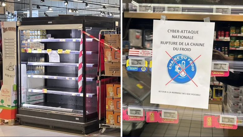 Výsledek kyberútoku na stovky francouzských supermarketů. Zdroj: thetimes.com