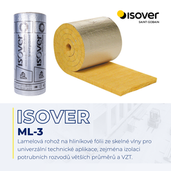 ISOVER ML-3 – univerzální lamelová rohož ze skelné vlny pro technické aplikace. Uplatnění nachází mimo jiné při izolaci potrubních rozvodů větších průměrů a ve vzduchotechnice.