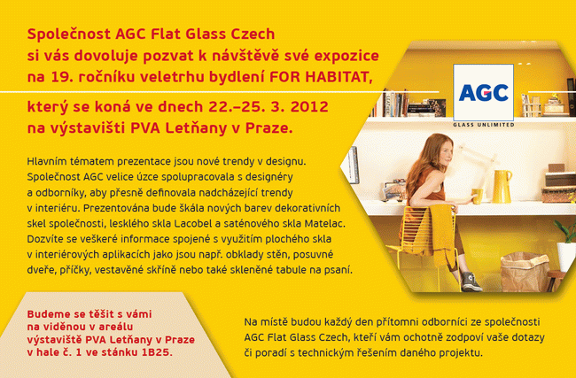 Pozvnka AGC Flat Glas Czech na veletrh FOR HABITAT 2012