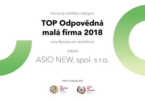 Bronzov certifikt BpS TOP odpovdn firmy pro ASIO NEW