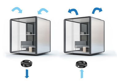 Umístění ventilátorů pod podlahou akustické kabiny