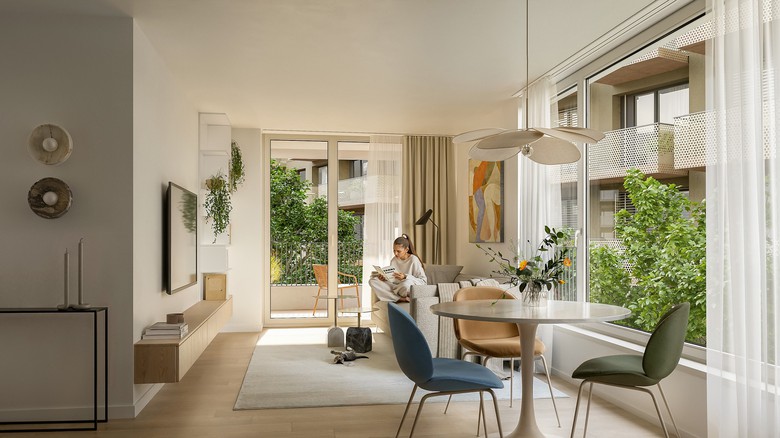 Vizualizace: V projektu Cresco Real Estate Yards Žižkov budou všechny byty vybaveny klimatizací i exteriérovým stíněním, které je z hlediska tepelného komfortu výrazně účinnější než interiérové žaluzie. Komfort bydlení zajistí také podlahové vytápění, velkoformátová hliníková okna s izolačním trojsklem a elektricky ovládané screenové rolety. Vizualizace: V projektu Cresco Real Estate Yards Žižkov budou všechny byty vybaveny klimatizací i exteriérovým stíněním, které je z hlediska tepelného komfortu výrazně účinnější než interiérové žaluzie. Komfort bydlení zajistí také podlahové vytápění, velkoformátová hliníková okna s izolačním trojsklem a elektricky ovládané screenové rolety.