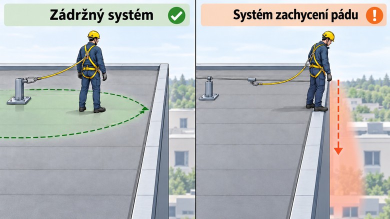 Záchytné a zádržné systémy proti pádu: Jaký je rozdíl a kdy je použít?