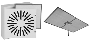 Příklad větrání Lindab pro čisté prostory vlevo anemostat s předfiltrací, vpravo laminární strop DSS s filtrací